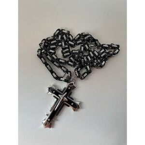 Carbon Fiber Christian Cross Stainless Steel Pendant Necklace Chain 24"